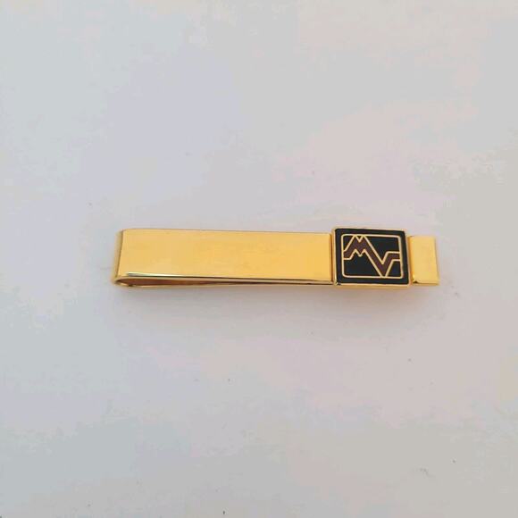 Mario Valentino Other - Mario Valentino MV USA Vintage Tack Tie Clasp Clip Bar Gold Black Retro Logo